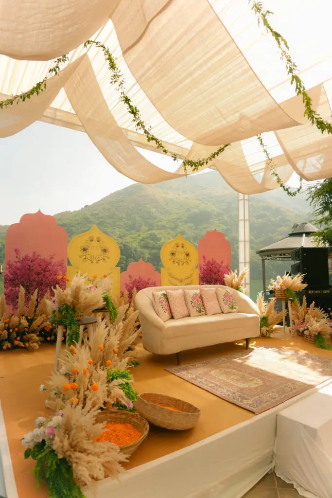 Regal palace wedding courtyard setup in Jaipur, Rajasthan