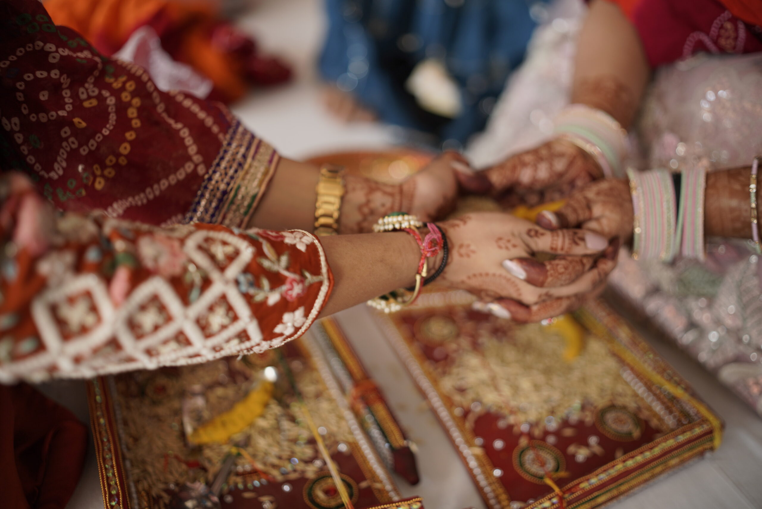 Sacred Vedic Kanyadaan ceremony with turmeric and rice thali